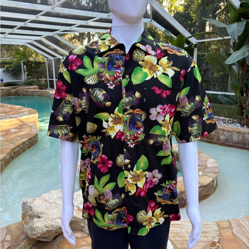 Gottex Black Floral Hawaiian Shirt